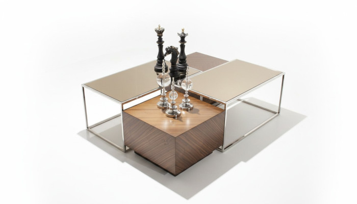 Table basse de luxe Meuble de salon En bois avec un design en verre Moderne neuf