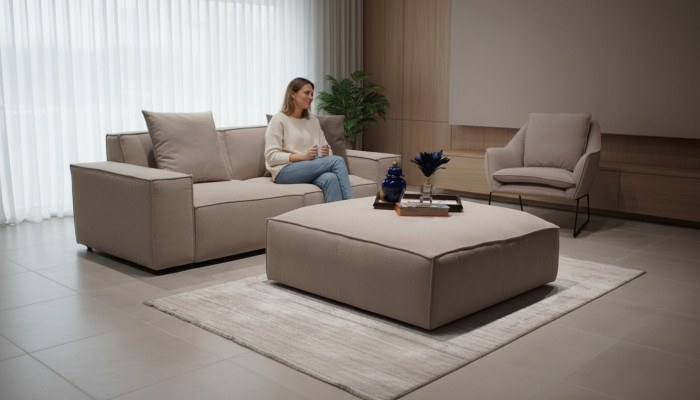 Salon Meubles Luxe Complet 2 pièces Design Canapé Trois-places Ameublement Tabouret