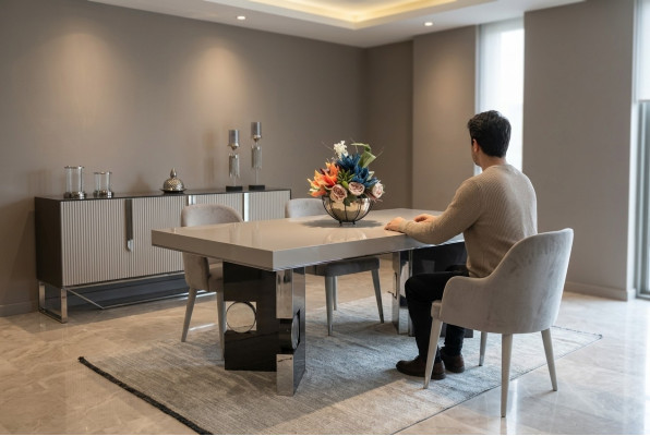 Salle à manger Design Ensemble de 6 pièces Table à manger design avec 4 chaises Bahut moderne