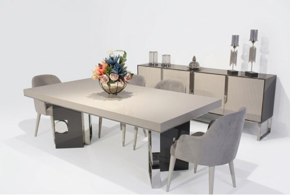 Salle à manger Design Ensemble de 6 pièces Table à manger design avec 4 chaises Bahut moderne