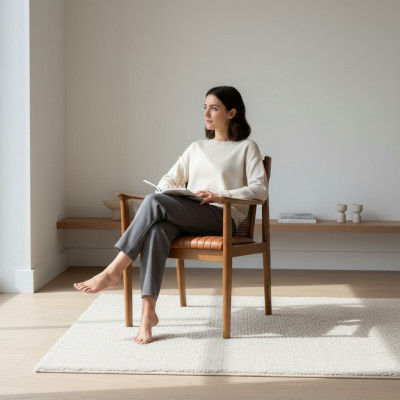 Chaise de salle à manger en cuir rembourrée de fauteuil en bois moderne nouveau meuble
