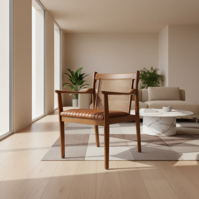 Chaise de salle à manger en cuir rembourrée de fauteuil en bois moderne nouveau meuble