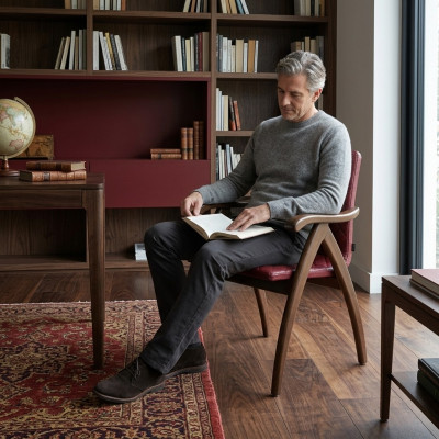 Chaise moderne avec accoudoirs Siège en cuir Conception de chaises en bois Salle à manger