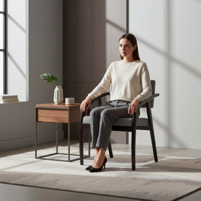 Chaise avec accoudoirs Siège Rembourrage Salle à manger Bois Design Style Luxe neuf