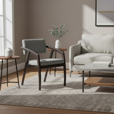 Chaise avec accoudoirs Siège Rembourrage Salle à manger Bois Design Style Luxe neuf