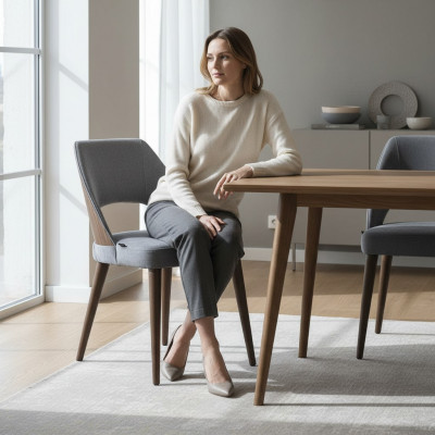 Chaise de salle à manger en tissu gris Rembourrage neuf Chaise de siège de luxe Mobilier Design