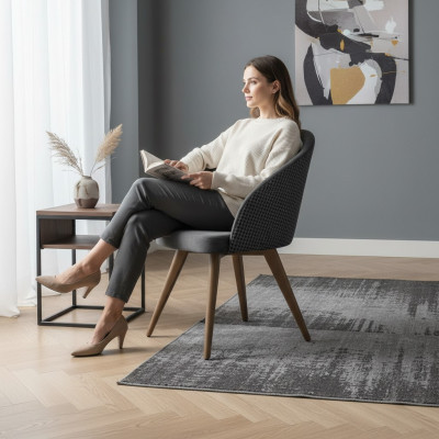 Chaise de salle à manger de luxe design avec accoudoirs Gris Siège rembourré moderne
