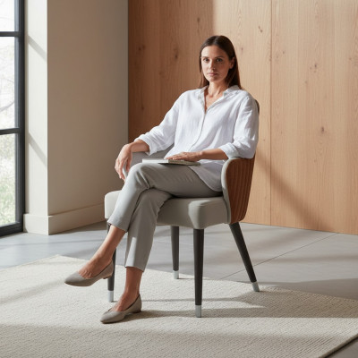 Chaise de luxe avec accoudoirs Siège rembourré gris Mobilier de salle à manger moderne Designer