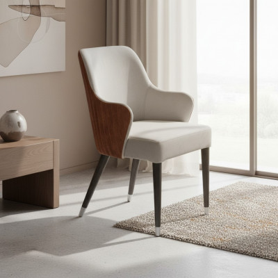 Chaise de luxe avec accoudoirs Siège rembourré gris Mobilier de salle à manger moderne Designer