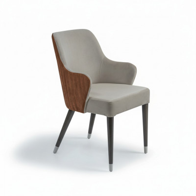 Chaise de luxe avec accoudoirs Siège rembourré gris Mobilier de salle à manger moderne Designer
