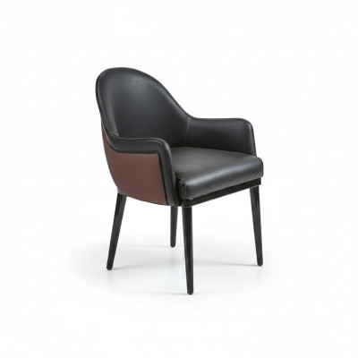Chaise noire avec accoudoirs. Salle à manger moderne. Ameublement de luxe. Siège rembourré.