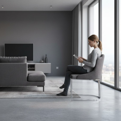 Chaise moderne grise de luxe, mobilier de designer, chaise de salle à manger, ameublement, chaise rembourrée.