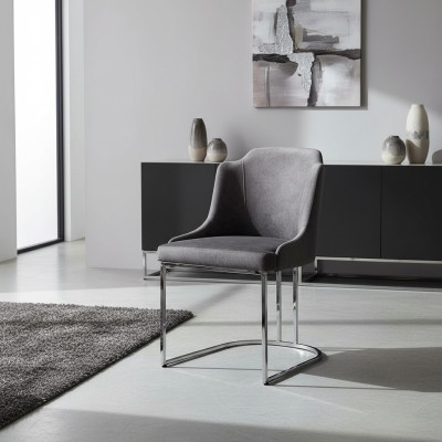Chaise moderne grise de luxe, mobilier de designer, chaise de salle à manger, ameublement, chaise rembourrée.