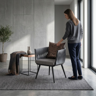 Fauteuil gris neuf Meubles de salle à manger Chaise design avec accoudoirs