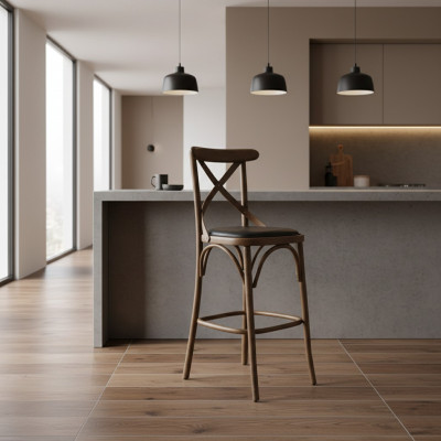 Tabouret de bar design, chaise moderne en bois, chaise de salle à manger, mobilier.