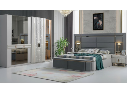 Ensemble complet de meubles de chambre à coucher Lit 2x Table de chevet Armoire neuf