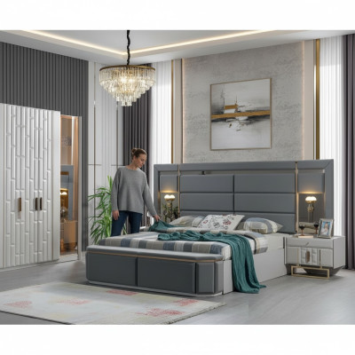 Chambre Ensemble complet de lit 2x Tables de nuit nouveau Ensemble de meubles de luxe Mobilier