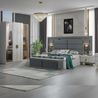 Chambre Ensemble complet de lit 2x Tables de nuit nouveau Ensemble de meubles de luxe Mobilier