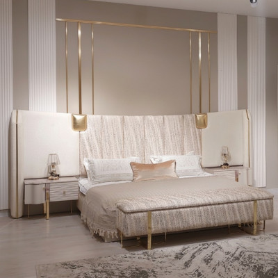 Lit 2x Tables de chevet Chambre Mobilier de luxe complet Mobilier neuf