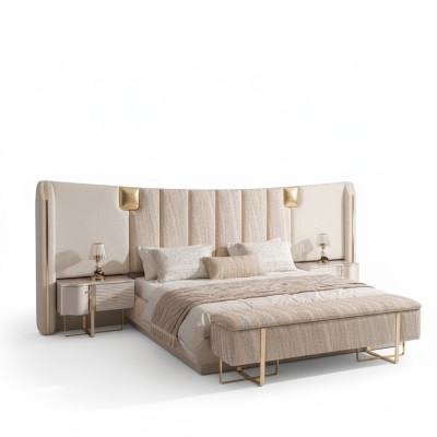 Lit 2x Tables de chevet Chambre Mobilier de luxe complet Mobilier neuf