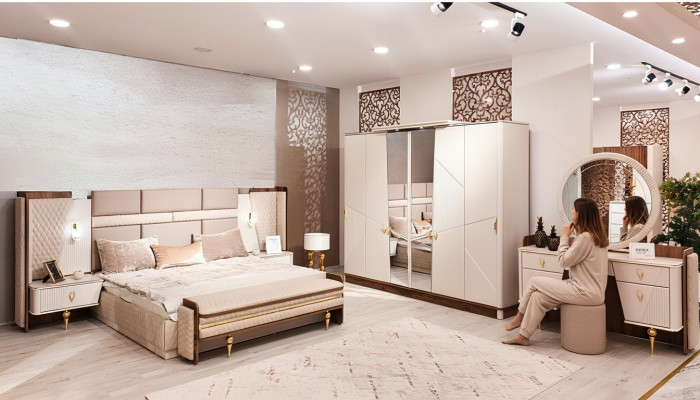 Ensemble chambre à coucher lit Armoire de luxe 2 tables de nuit design Coiffeuse