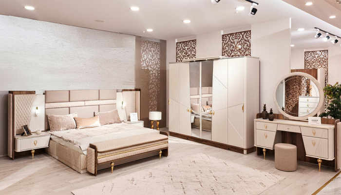 Ensemble chambre à coucher lit Armoire de luxe 2 tables de nuit design Coiffeuse