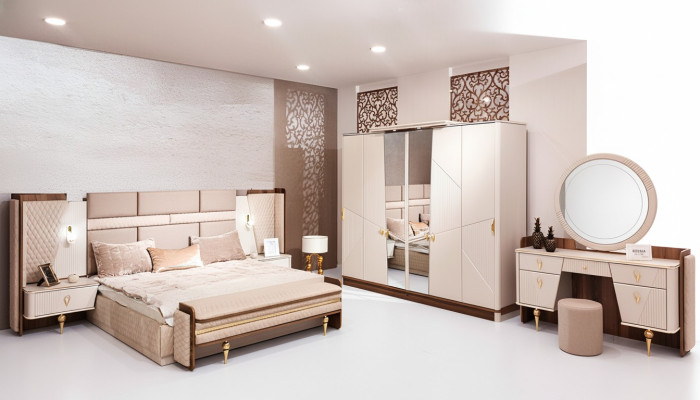 Ensemble chambre à coucher lit Armoire de luxe 2 tables de nuit design Coiffeuse