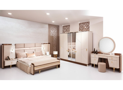 Ensemble chambre à coucher lit Armoire de luxe 2 tables de nuit design Coiffeuse