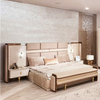 Suite chambre à coucher Lit de design de luxe 2x tables de chevet Mobilier moderne