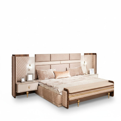 Suite chambre à coucher Lit de design de luxe 2x tables de chevet Mobilier moderne