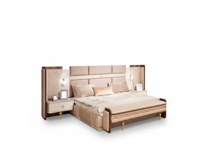 Suite chambre à coucher Lit de design de luxe 2x tables de chevet Mobilier moderne