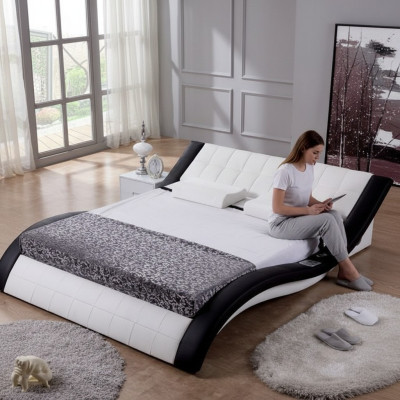 Lit design Lit grand Lits Cuir Hôtel Rembourrage 180x200 Étagère multifonction
