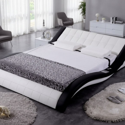 Lit design Lit grand Lits Cuir Hôtel Rembourrage 180x200 Étagère multifonction