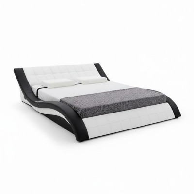 Lit design Lit grand Lits Cuir Hôtel Rembourrage 180x200 Étagère multifonction