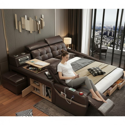 Multifunktionales Design-Bett Großes Imitatleder Hotel-Polsterung 180x200 Betten neu