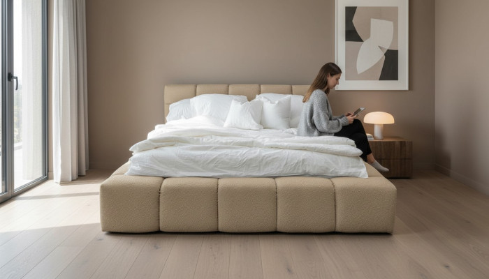 Conception de chambre Lits doubles en velours de luxe en textile de velours 180x200 cm Lit double