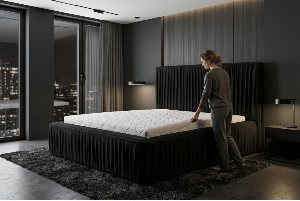 Conception de lit Lits d'hôtel doubles de luxe Chambre de sommeil de luxe Noir Moderne