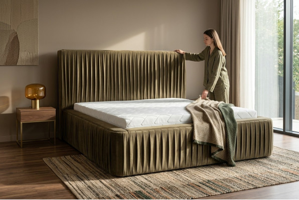 Conception de tissu Lits doubles Lits de luxe Mariage Moderne Cadre de l'hôtel Chambre de sommeil