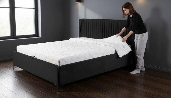 Lit d'hôtel Luxe Design Lits Rembourrage Bois Textile Chambre 180x200 neuf