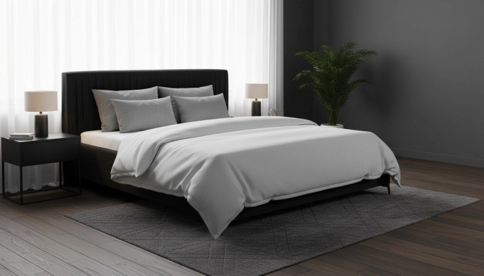 Lit d'hôtel Luxe Design Lits Rembourrage Bois Textile Chambre 180x200 neuf