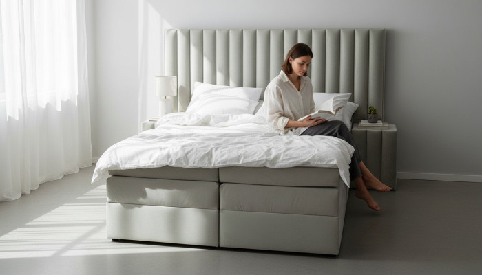Chambre à coucher Ensemble Lit Table de chevet 3 pièces Design Moderne Lits de luxe Gris