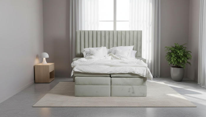 Chambre à coucher Ensemble Lit Table de chevet 3 pièces Design Moderne Lits de luxe Gris