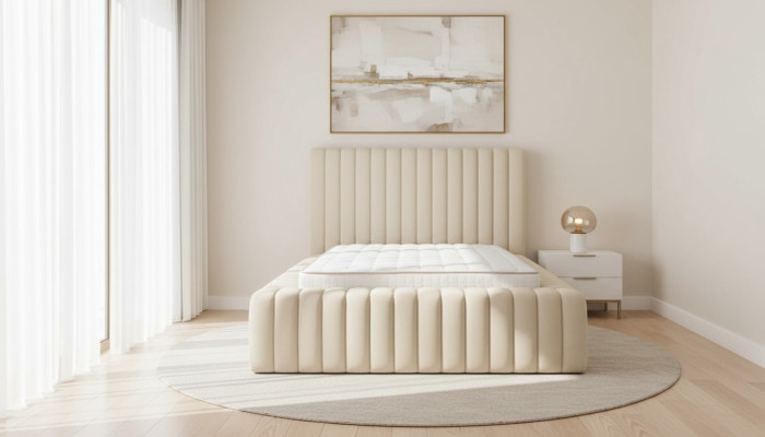 Chambre de luxe Lit Lit double Bois Rembourrage Lits sommier beige