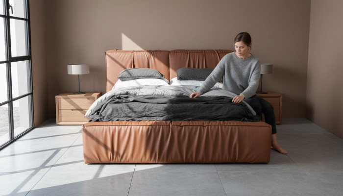 Lits Hôtel Imitation cuir 180x200cm Mobilier de luxe Lit rembourré Design Lit