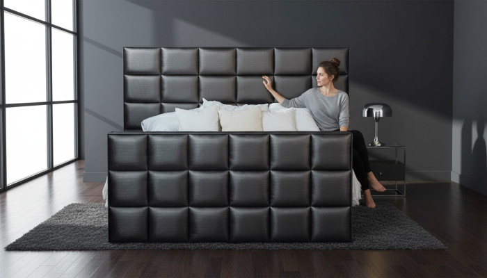 Chambre Lits Lits en imitation cuir lit de luxe sommier tapissier 180 x 200 cm