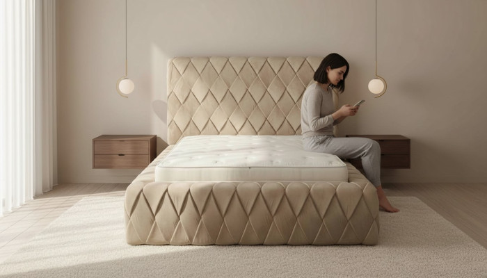 Cadre de lit de luxe 180x200 cm Couleur beige Tête de lit Lits Mobilier de chambre