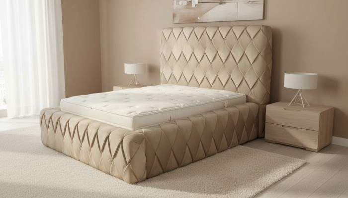 Cadre de lit de luxe 180x200 cm Couleur beige Tête de lit Lits Mobilier de chambre