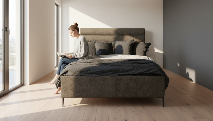 Lit textile gris Design Luxe Chambre double Lits Lit double