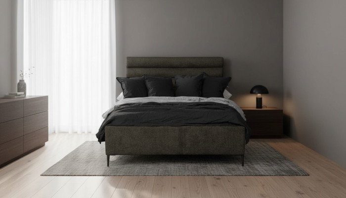Lit textile gris Design Luxe Chambre double Lits Lit double
