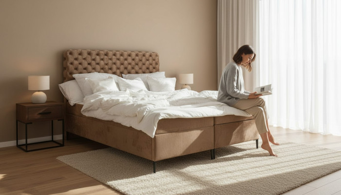 Textile Lit Marron Luxueux Double Design de Chambre Chesterfield Beds